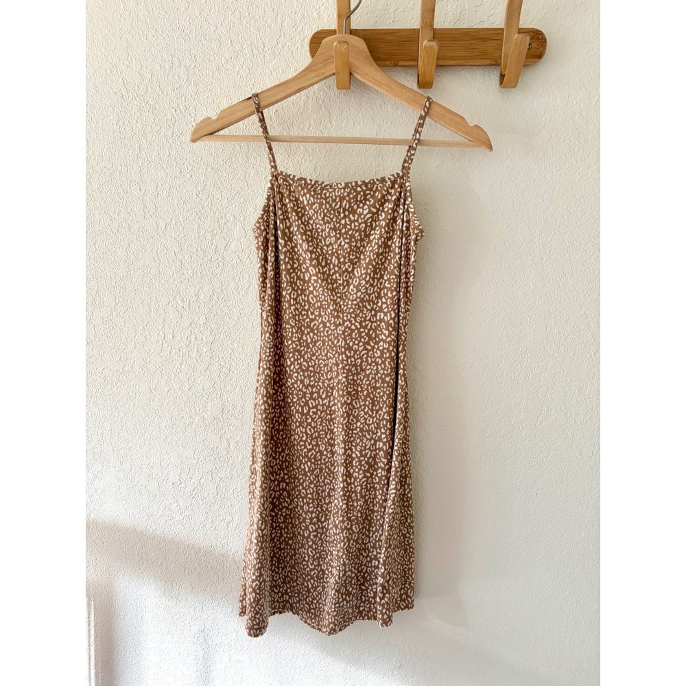 See You Monday Women Beige White Leopard Print Square Neck Knit Mini Dress M